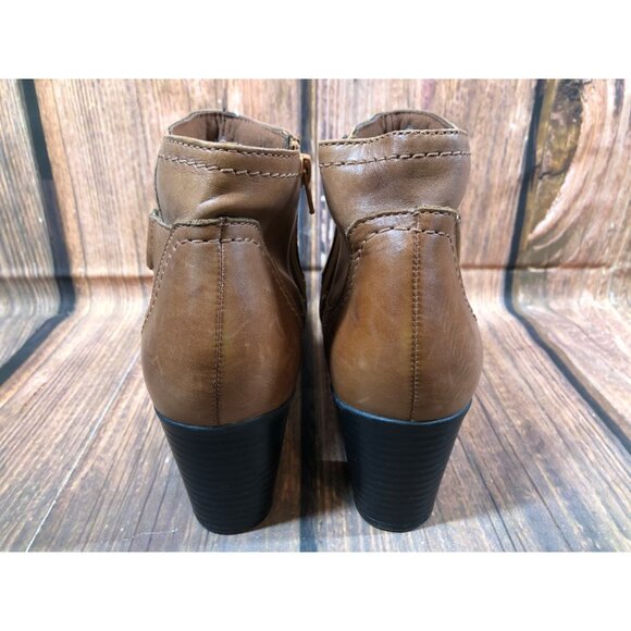 Clarks Brown Leather Block Heel Ankle Boots Side Zip Booties Womens 9 M (k7r) - Picture 9 of 10